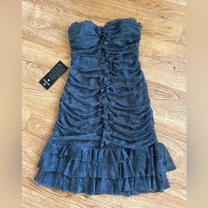 NWT BEBE Sian Lace Mini Dress M Strapless Gray